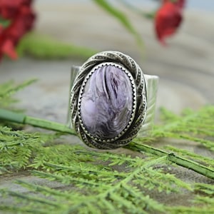 Handcrafted Sterling Silver Charoite Ring - Size 9 3/4