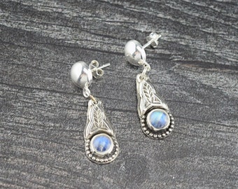 Handcrafted Sterling Silver Rainbow Moonstone Earrings - Mermaid Tails