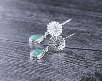Handcrafted Sterling Silver Concho and Turquoise Earrings