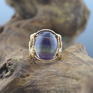 14 k Gold Filled Rainbow Fluorite Cabochon Wire Wrapped Ring