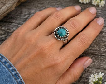 Handcrafted Sterling Silver Chrysocolla Ring - Size 7