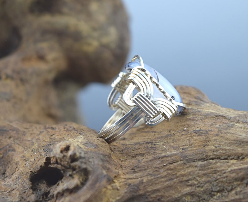 Sterling Silver Merlinite or Dendritic Agate Wire Wrapped Ring image 4