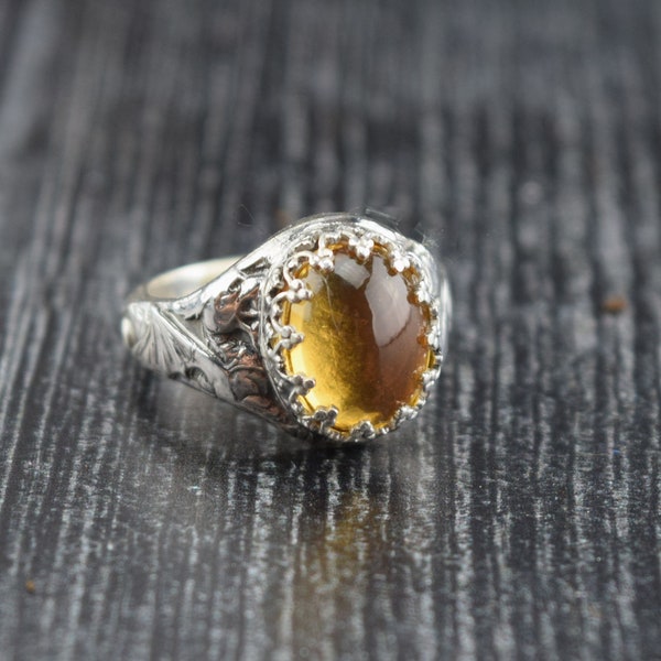 Citrine Dragon Sterling Silver  Ring - Size 7