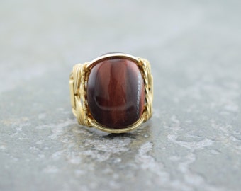 14 k Gold Filled Red Tiger's Eye Cabochon Wire Wrapped Ring