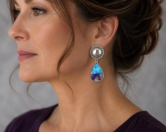 Handcrafted Sterling Silver Concho with Dahlia Turquoise Earrings