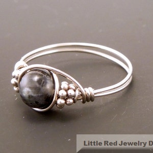 Sterling Silver Larvikite and Bali Bead Ring image 5