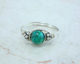 Sterling Silver Chrysocolla and Bali Bead Ring