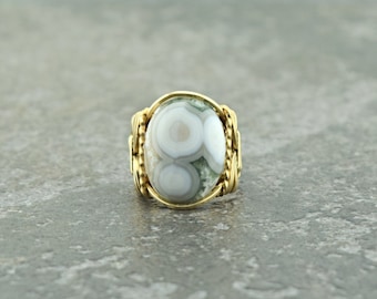 14 k Gold Filled Ocean Jasper Cabochon Wire Wrapped Ring