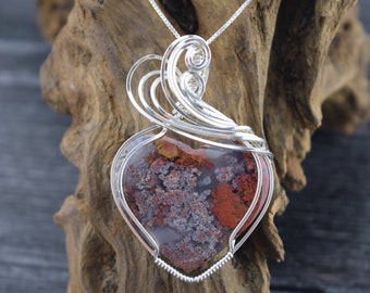 Sterling Silver Wire Wrapped Indonesian Moss Heart Pendant