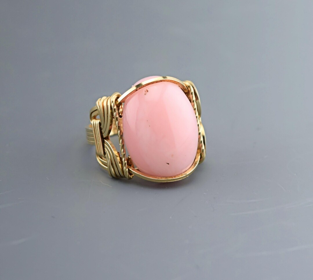 14 K Gold Filled Pink Peruvian Opal Cabochon Wire Wrapped Ring - Etsy