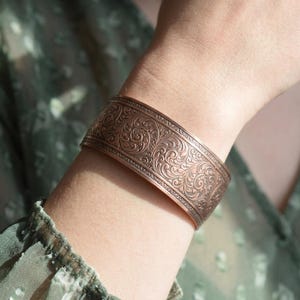 Handcrafted Spiraling Flourish Copper Cuff Bracelet