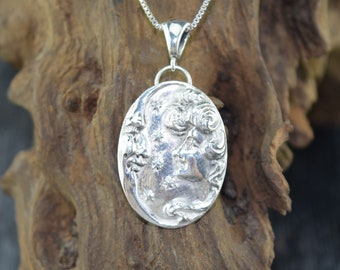 Fine Silver Maiden and the Moon Pendant or Necklace