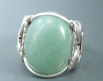Sterling Silver Aventurine Wire Wrapped Ring