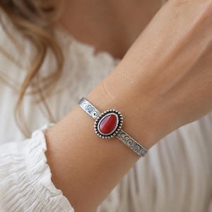 Handcrafted Sterling Silver Red Coral Bracelet image 1