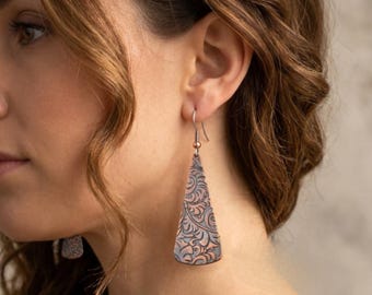Tooled Patterned Copper Earrings