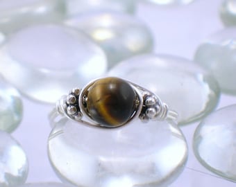 Tiger Eye Sterling Silver Bali Bead Ring Any Size