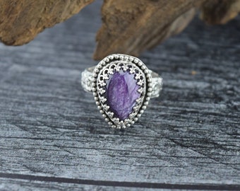 Handcrafted Sterling Silver Charoite Ring - Size 6 1/2