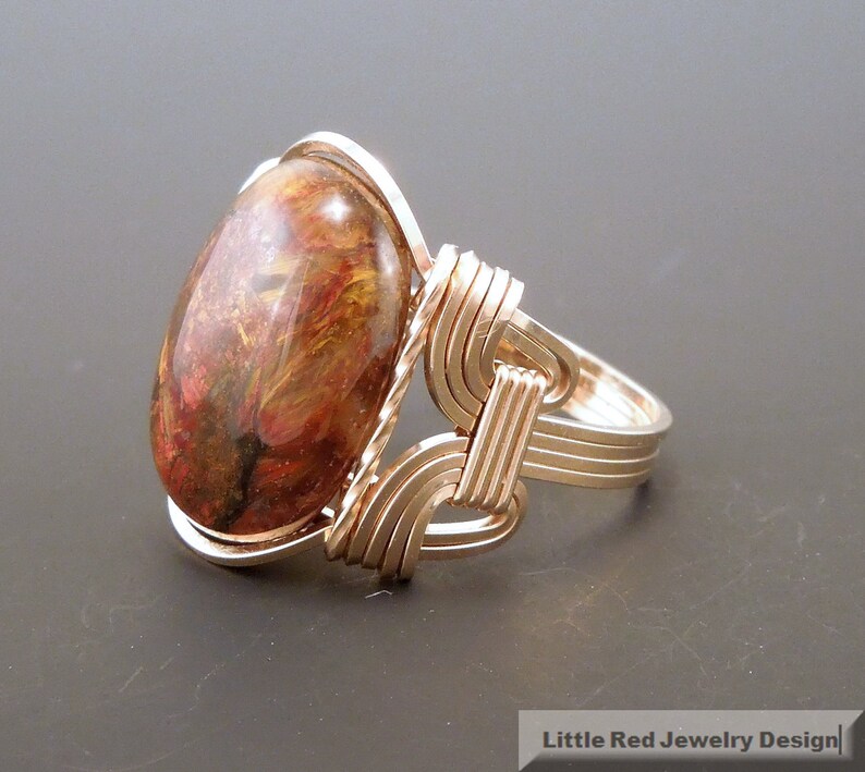 14 K Gold Filled Pietersite Cabochon Wire Wrapped Ring Etsy