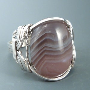 Sterling Silver Botswana Agate Cabochon Wire Wrapped Ring