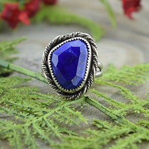 Handcrafted Sterling Silver Faceted Lapis Lazuli Ring - Size 10