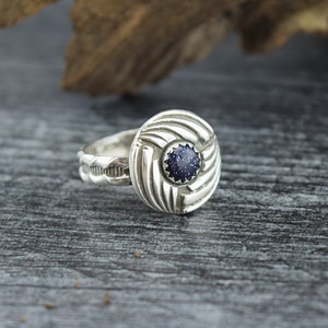 Handcrafted Sterling Silver Blue Goldstone Ring - Size 8 3/4