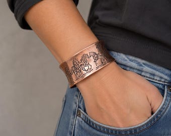 Handcrafted Running with the Horses Anitclastic Copper Cuff Bracelet