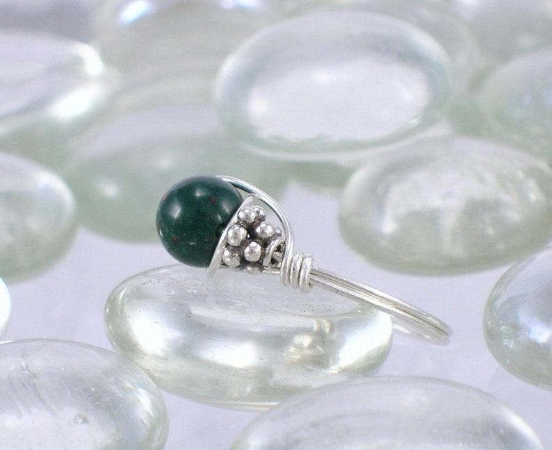 Heliotrope Bloodstone Sterling Silver Bali Bead Ring Any Size image 4