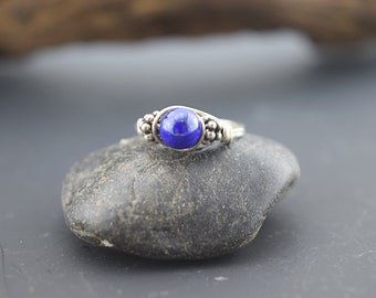 Sterling Silver Lapis Lazuli and Bali Bead Ring