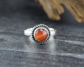 Handcrafted Sterling Silver Red Sardonyx Ring - Size 6 1/2