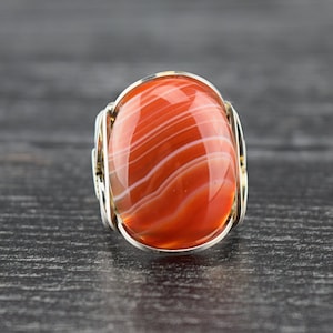 Choose Your Stone - Handcrafted Sterling Silver Large Red Sardonyx Cabochon Wire Wrapped Ring