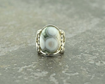 Made to Order Handcrafted Sterling Silver Ocean Jasper Wire Wrapped Ring