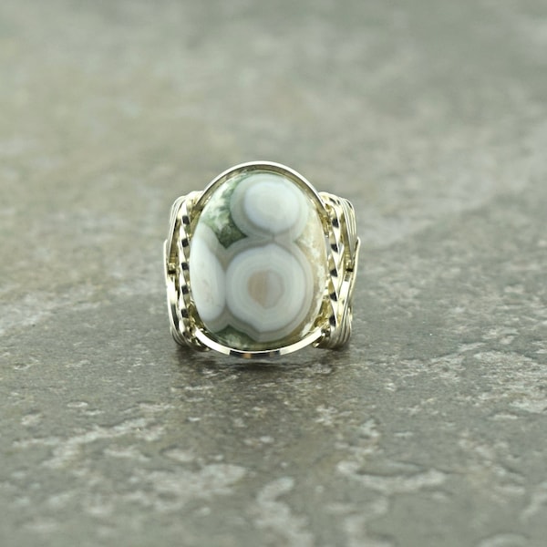 Made to Order Handcrafted Sterling Silver Ocean Jasper Wire Wrapped Ring