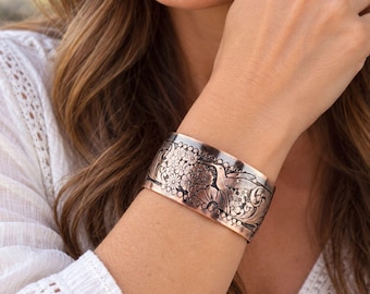 Handcrafted Hummingbird Copper Cuff Bracelet