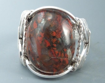 Sterling Silver Poppy Jasper Wire Wrapped Ring