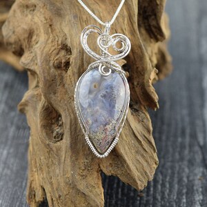 Sterling Silver Wire Wrapped Indonesian Moss Agate Pendant