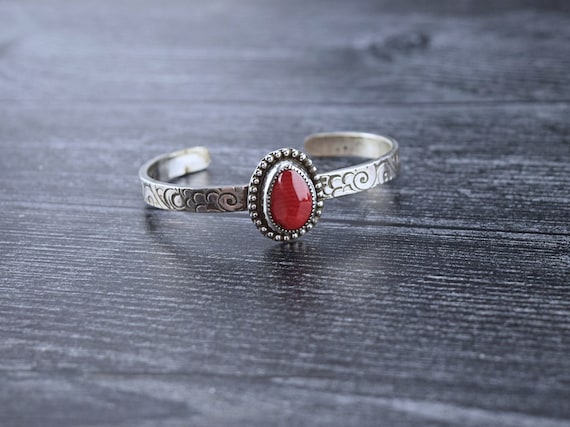 Handcrafted Sterling Silver Red Coral Bracelet