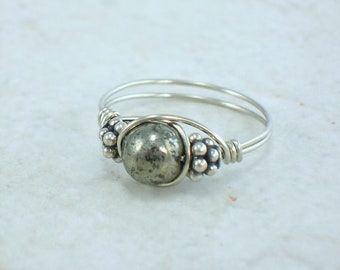 Sterling Silver Pyrite and Bali Bead Ring