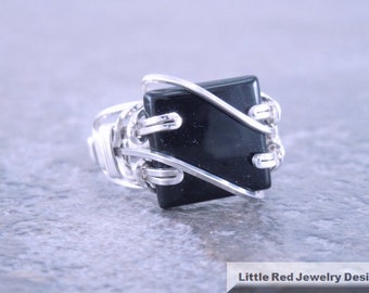 Sterling Silver Wire Wrapped Black Onyx Ring