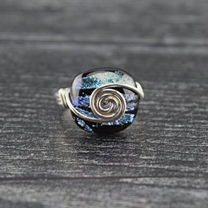 Dichroic Glass Sterling Silver Ring Size 5 1/2