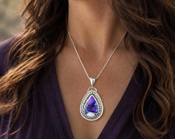 Sterling Silver Dahlia Purple Turquoise Pendant or Necklace