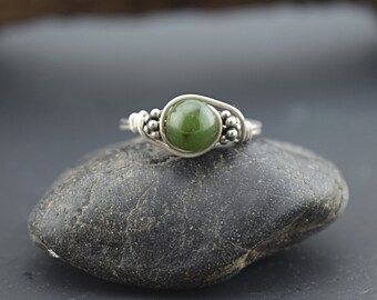 Nephrite Jade Sterling Silver Bead Ring - Any Size