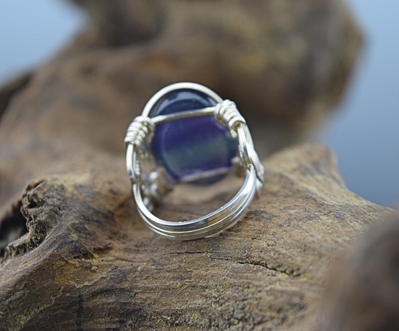 Sterling Silver Rainbow Fluorite Cabochon Wire Wrapped Ring - Etsy