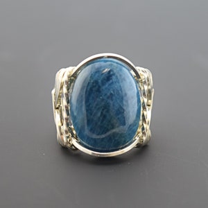 Sterling Silver Apatite Cabochon Wire Wrapped Ring