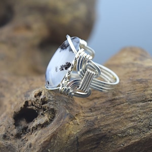 Sterling Silver Merlinite or Dendritic Agate Wire Wrapped Ring image 3