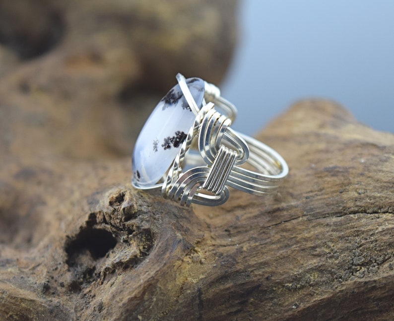 Sterling Silver Merlinite or Dendritic Agate Wire Wrapped Ring image 3