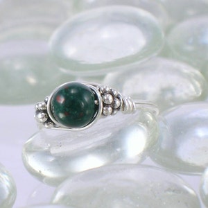 Heliotrope Bloodstone Sterling Silver Bali Bead Ring Any Size image 1