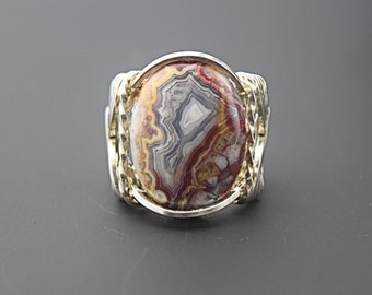 Sterling Silver Laguna Agate Cabochon Wire Wrapped Ring- CHOOSE YOUR STONE