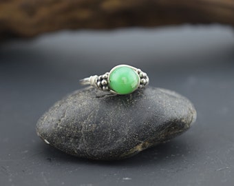 Chrysophrase Sterling Silver Bali Bead Ring - Any Size