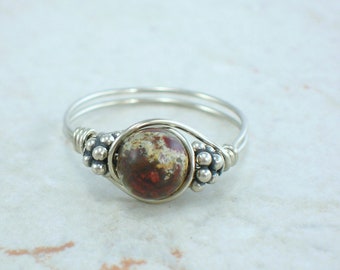 Sterling Silver Poppy Jasper and Bali Bead Ring