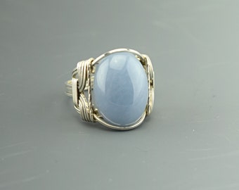 Handcrafted Sterling Silver Angelite Wire Wrapped Ring